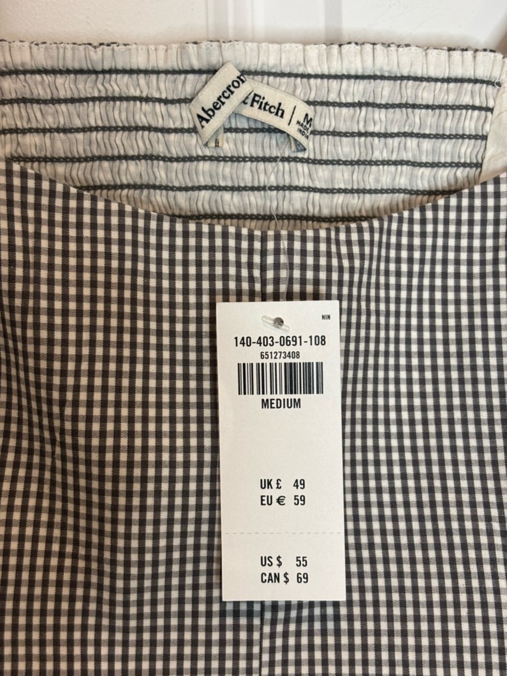 NWT Abercrombie & Fitch Gray White Gingham Puff Sleeve Lace Up Corset Crop Top M - Picture 8 of 8